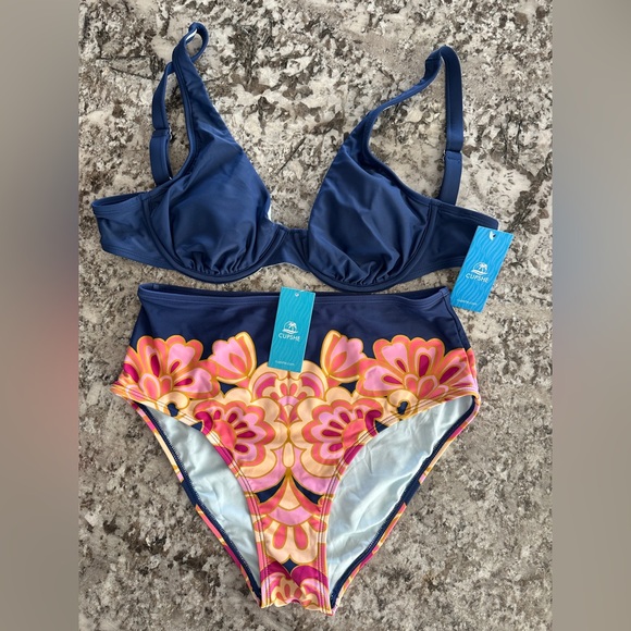 Blue and Pink Floral Women's Bikini set - Picture 3 of 4